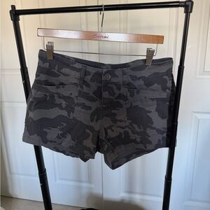 Camo denim shorts